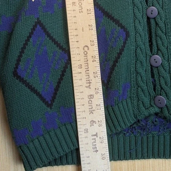Picone Cardigan Sweater Womens Large Green Argyle Plaid‎ Grandpa Oversized Retro - Picture 7 of 8